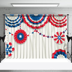 Aperturee - Red Blue Paper Floral Wood Independence Day Backdrop