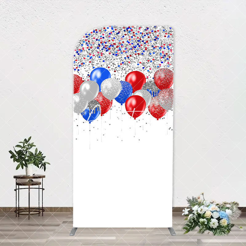 Aperturee - Red Blue Sparkling Arch Independence Day Backdrop