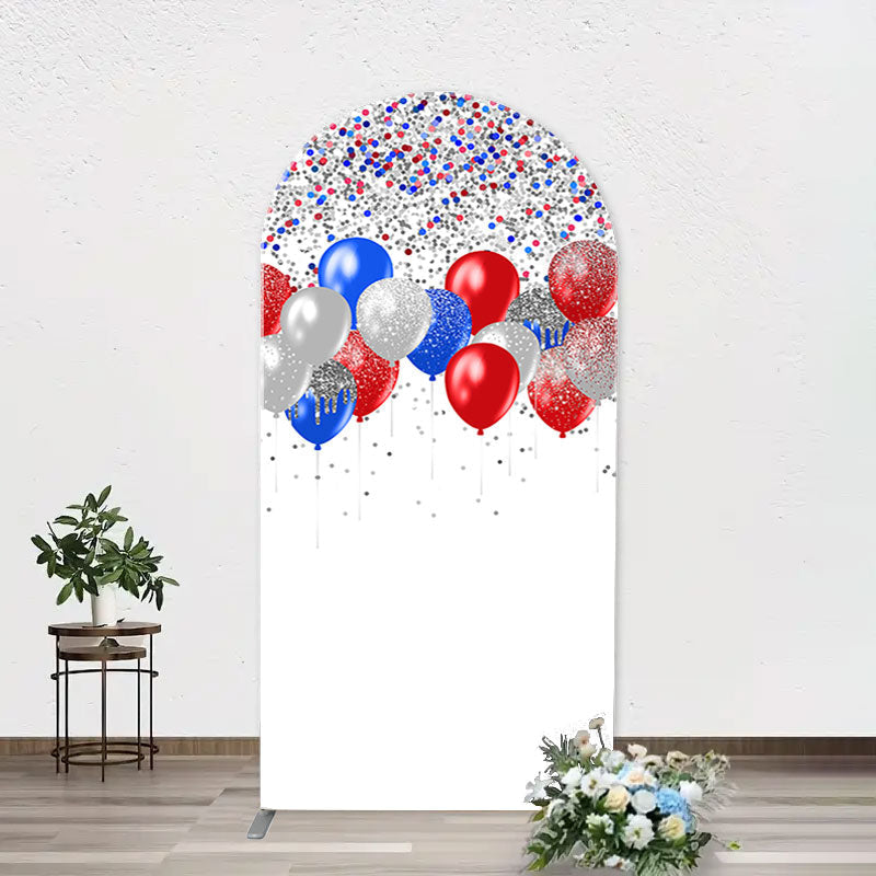 Aperturee - Red Blue Sparkling Arch Independence Day Backdrop