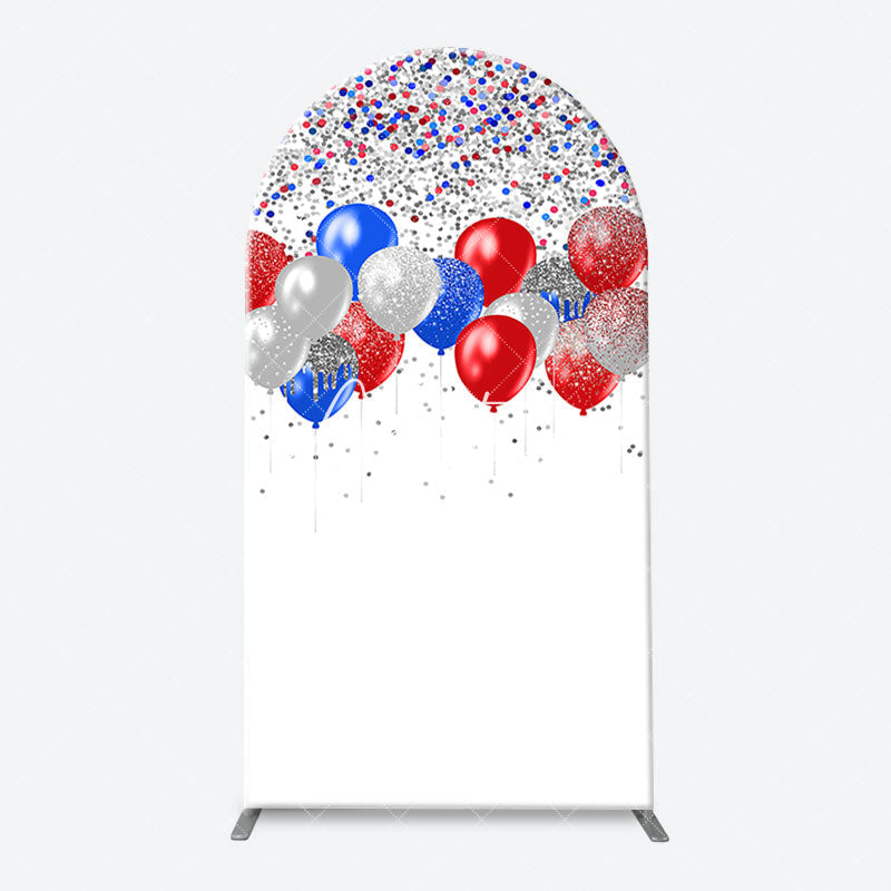 Aperturee - Red Blue Sparkling Arch Independence Day Backdrop