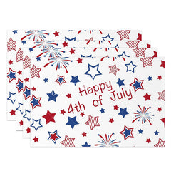 Aperturee - Red Blue Star Spark July 4 Fabric Set Of 4 Placemats