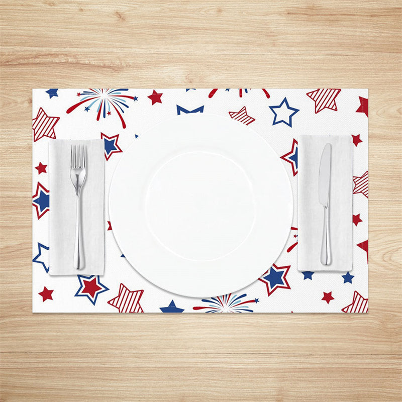 Aperturee - Red Blue Star Spark July 4 Fabric Set Of 4 Placemats