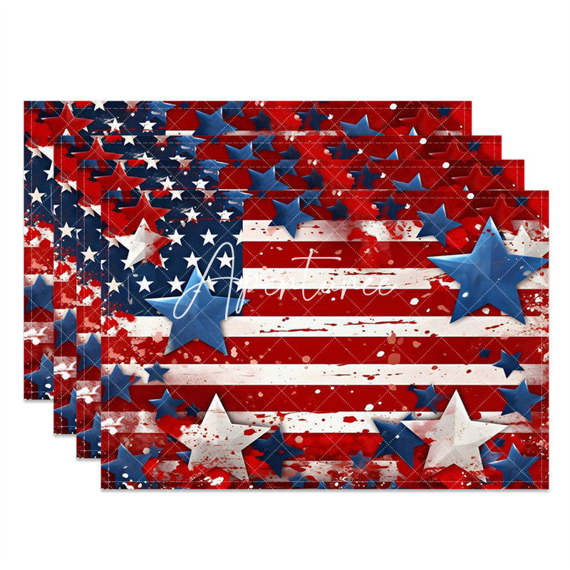 Aperturee - Red Blue Stars American Flag Set Of 4 Placemats