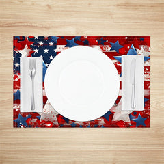 Aperturee - Red Blue Stars American Flag Set Of 4 Placemats