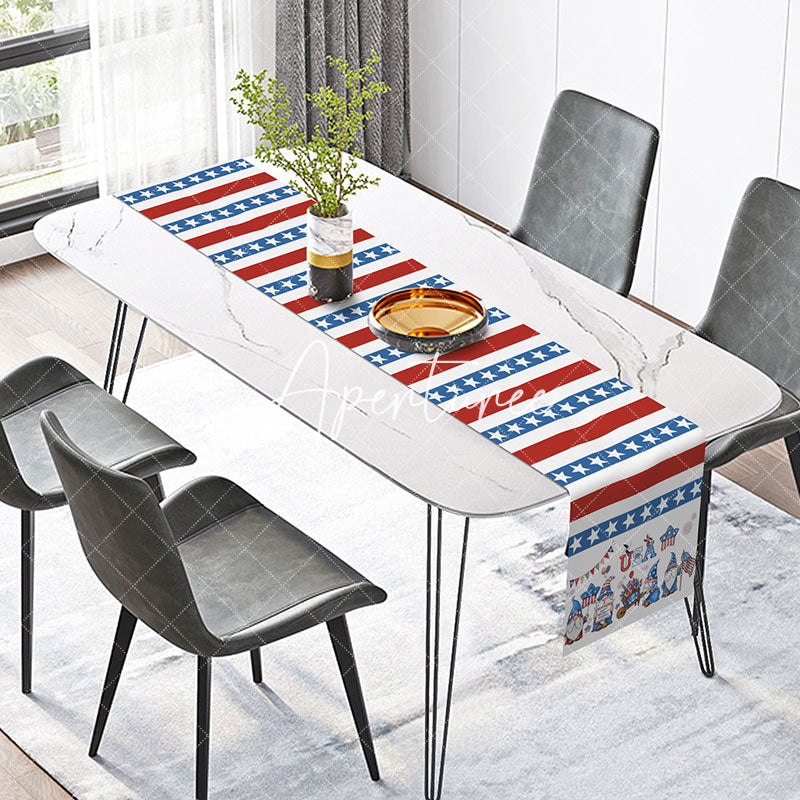 Aperturee - Red Blue Stripes Stars Independence Day Table Runner