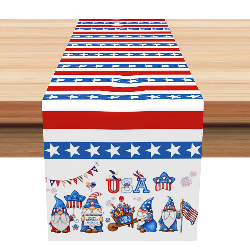 Aperturee - Red Blue Stripes Stars Independence Day Table Runner