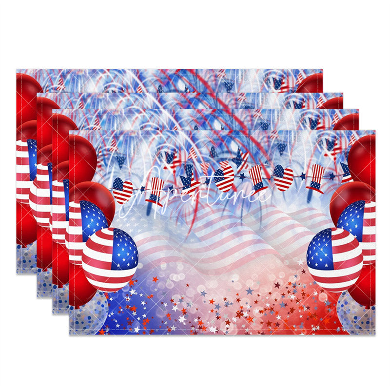 Aperturee - Red Blue Usa Flag Balloon Stars Set Of 4 Placemats