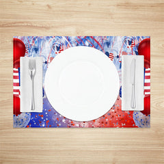 Aperturee - Red Blue Usa Flag Balloon Stars Set Of 4 Placemats