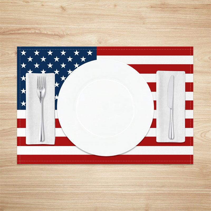 Aperturee - Red Blue Usa Flag Stars Stripe Set Of 4 Placemats