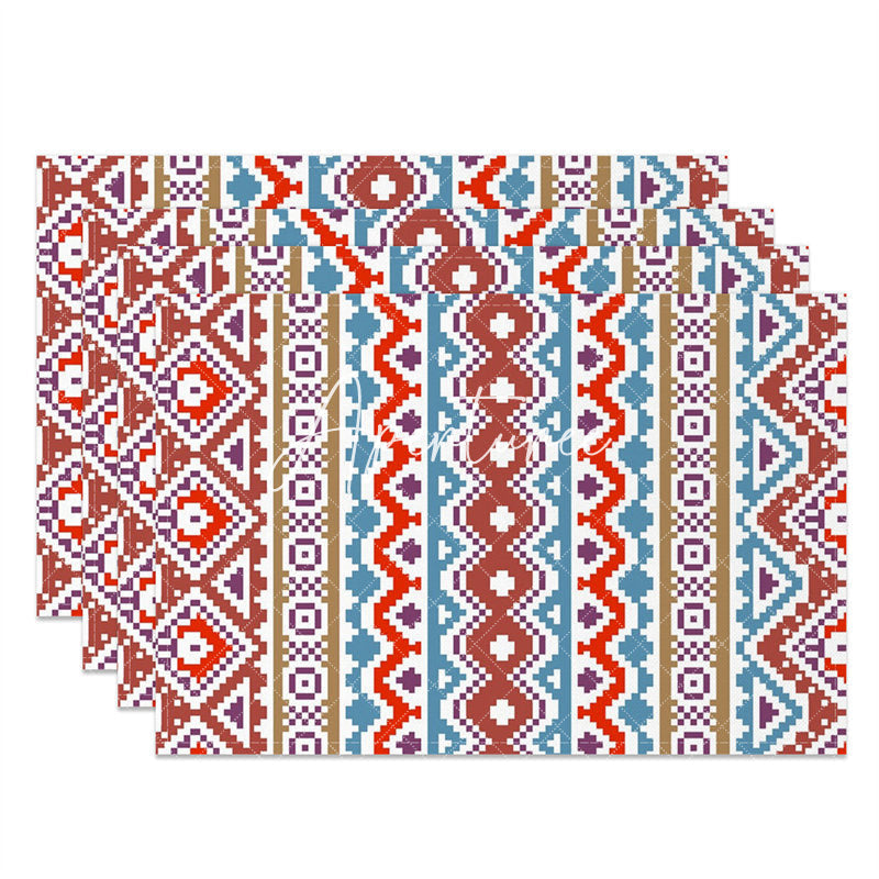 Aperturee - Red Blue White Boho Retro Dining Set Of 4 Placemats