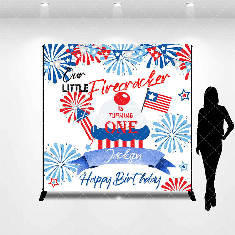 Aperturee - Red Blue White Firecracker One Custom Birthday Backdrop