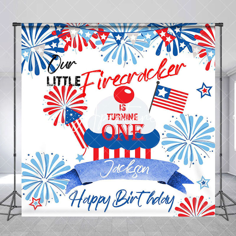 Aperturee - Red Blue White Firecracker One Custom Birthday Backdrop