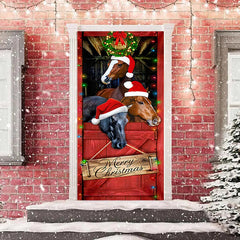 Aperturee - Red Board Horse Light Merry Christmas Door Cover