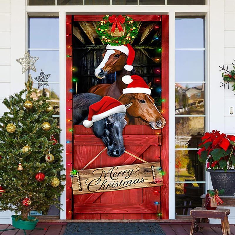 Aperturee - Red Board Horse Light Merry Christmas Door Cover