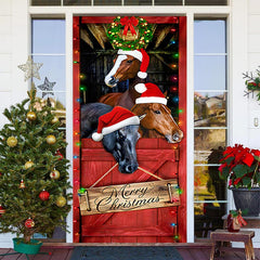 Aperturee - Red Board Horse Light Merry Christmas Door Cover