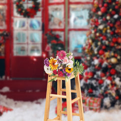 Aperturee - Red Boutique Window Door Wreath Christmas Backdrop