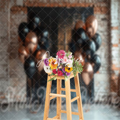 Aperturee - Red Brick Wall Balloon Birthday Cake Smash Backdrop