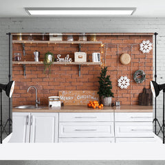 Aperturee - Red Brick Wall Cupboard Merry Christmas Backdrop