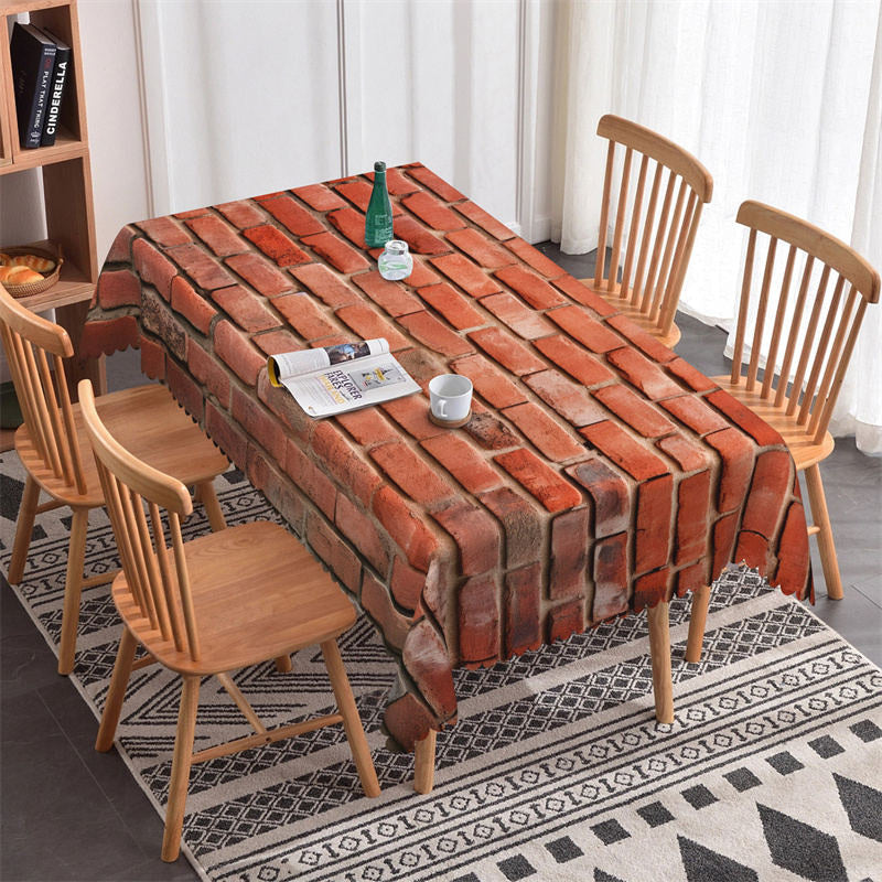 Aperturee - Red Broken Brick Wall Retro Rectangle Tablecloth