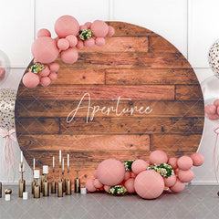 Aperturee - Red Brown Rural Wood Plank Round Birthday Backdrop