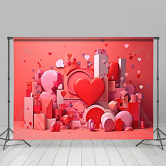 Aperturee - Red Building Blocks Heart Valentines Day Backdrop