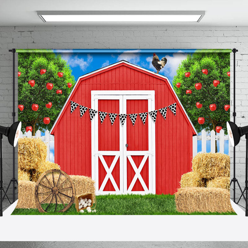 Aperturee - Red Cabin Barn Granary Birthday Cake Smash Backdrop