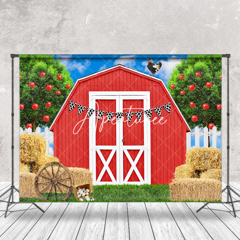 Aperturee - Red Cabin Barn Granary Birthday Cake Smash Backdrop