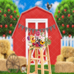 Aperturee - Red Cabin Barn Granary Birthday Cake Smash Backdrop