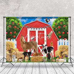 Aperturee - Red Cabin Farm Animals Birthday Cake Smash Backdrop