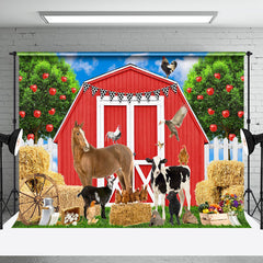 Aperturee - Red Cabin Farm Animals Birthday Cake Smash Backdrop