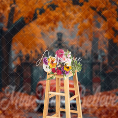 Aperturee - Red Car Leaves Gate Fence Autumn Backdrop For Photo