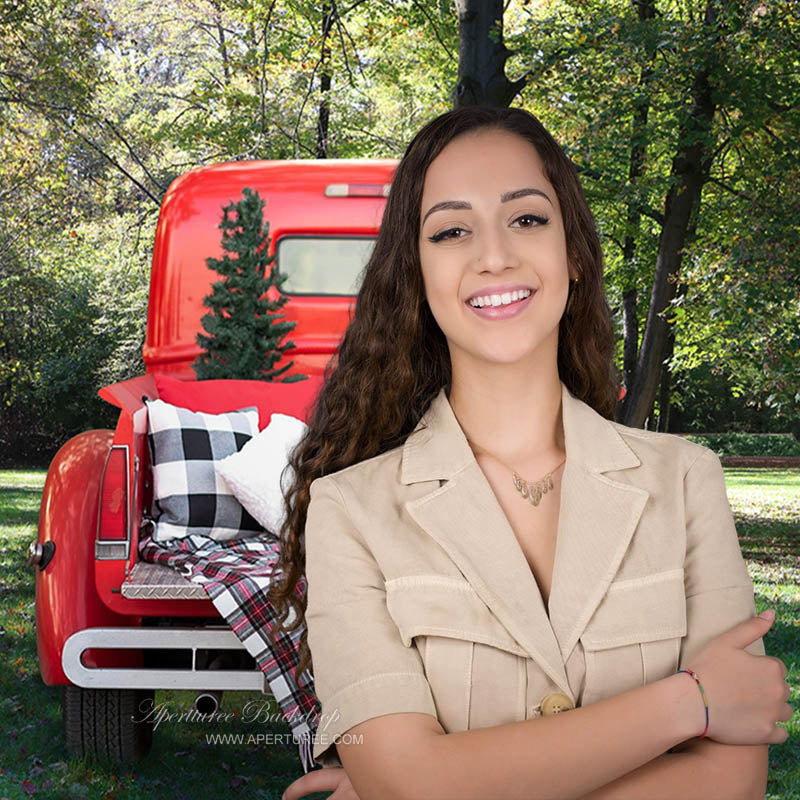 Aperturee - Red Car Sofa Forest Spring Photo Booth Backdrop