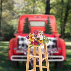 Aperturee - Red Car Sofa Forest Spring Photo Booth Backdrop