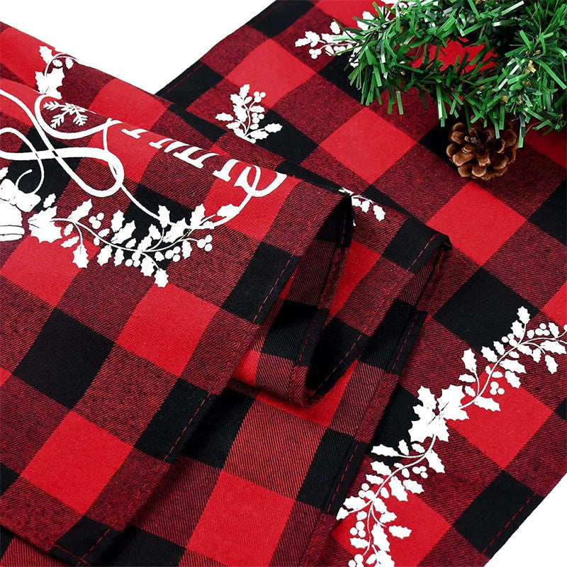 Aperturee Red Checkered Plaid Christmas Home Party Table Runner