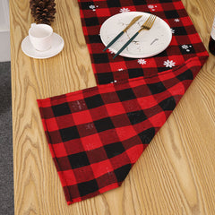 Aperturee Red Checkered Plaid Christmas Home Party Table Runner