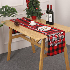 Aperturee Red Checkered Plaid Christmas Home Party Table Runner