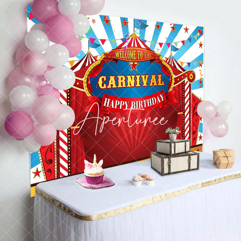 Aperturee - Red Circus Flag Stars Carnival Birthday Backdrop