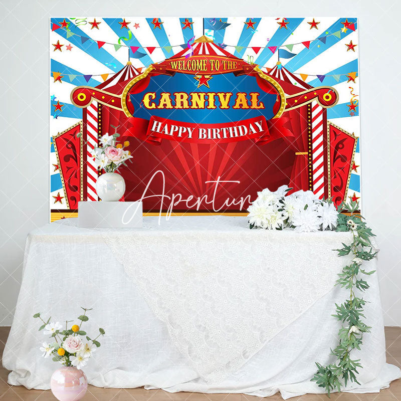 Aperturee - Red Circus Flag Stars Carnival Birthday Backdrop