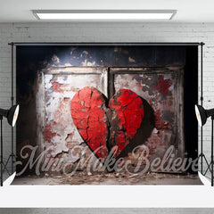 Aperturee - Red Cracked Heart Brick Wall Valentines Day Backdrop