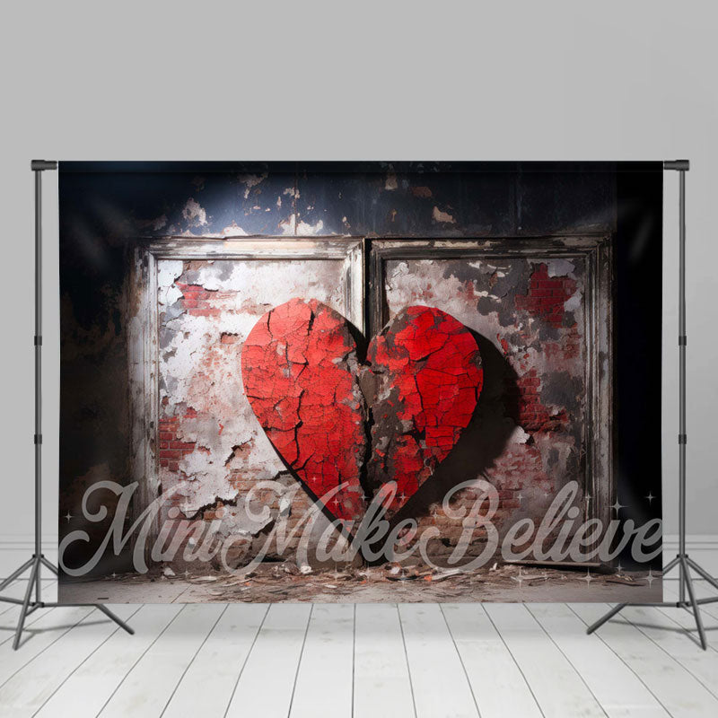 Aperturee - Red Cracked Heart Brick Wall Valentines Day Backdrop