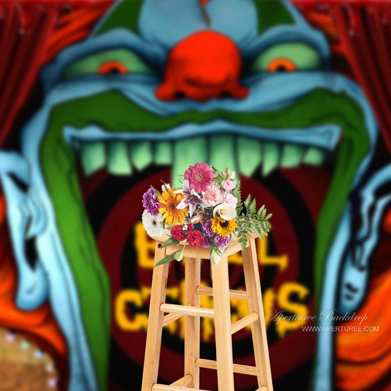 Aperturee - Red Curtain And Evil Circus Halloween Theme Backdrop