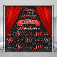 Aperturee - Red Curtain Black Custom Name 30th Birthday Backdrop