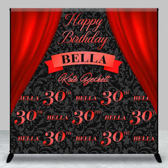 Aperturee - Red Curtain Black Custom Name 30th Birthday Backdrop