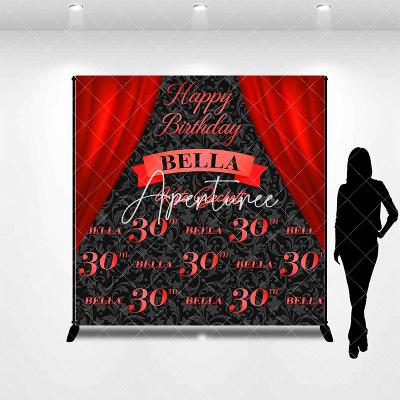 Aperturee - Red Curtain Black Custom Name 30th Birthday Backdrop