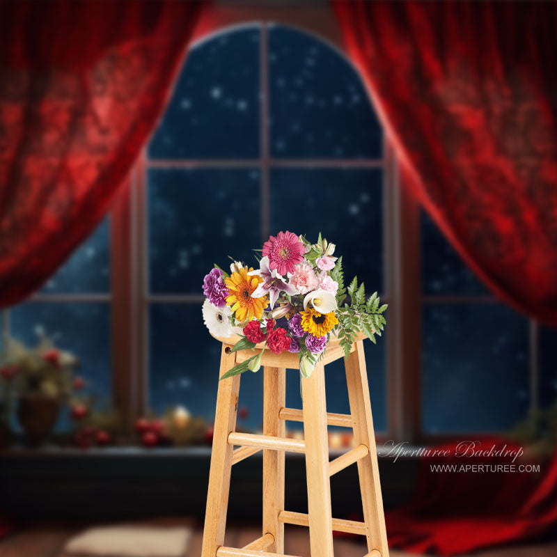 Aperturee - Red Curtain Candle Christmas Night Portrait Backdrop