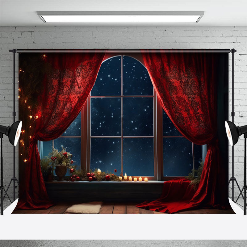 Aperturee - Red Curtain Candle Christmas Night Portrait Backdrop