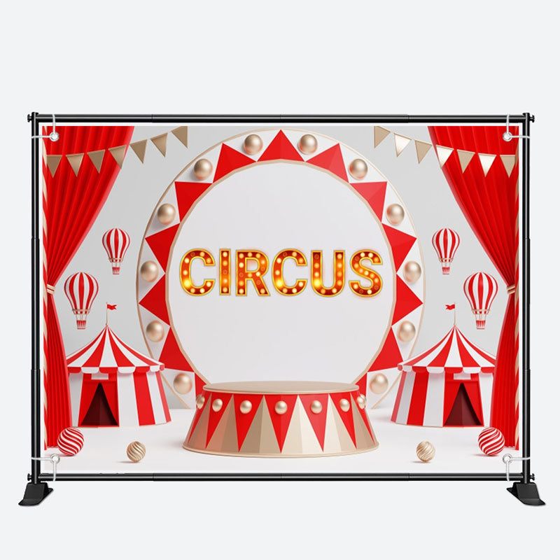 Aperturee - Red Curtain Circus Light Sign Birthday Backdrop