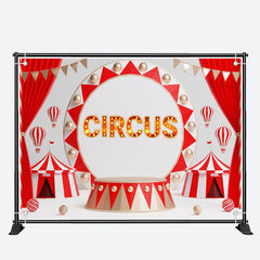 Aperturee - Red Curtain Circus Light Sign Birthday Backdrop