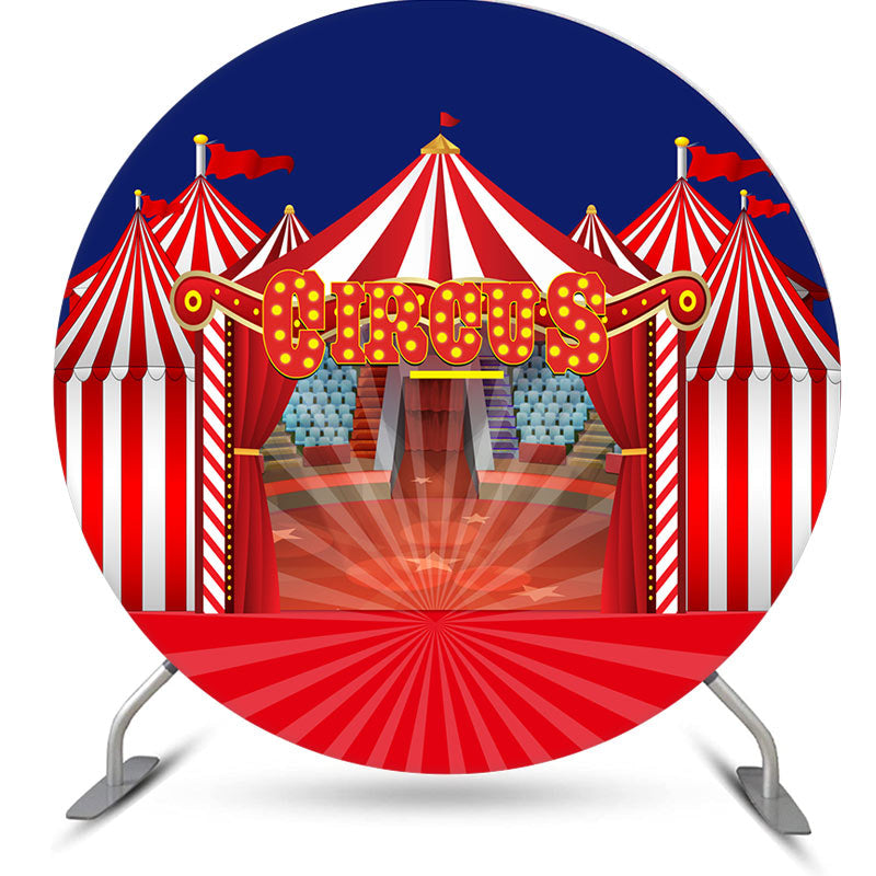 Aperturee - Red Curtain Circus Round Birthday Decoration Backdrop Kit