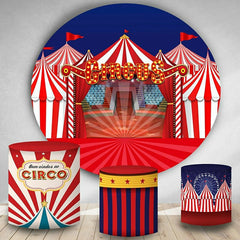 Aperturee Red Curtain Circus Round Birthday Decoration Backdrop Kit